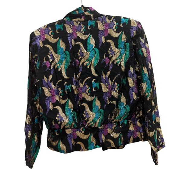 Rare Vintage 80s Anne Klein Metallic Floral Shell Top Hong Kong Sz M - Picture 2 of 10